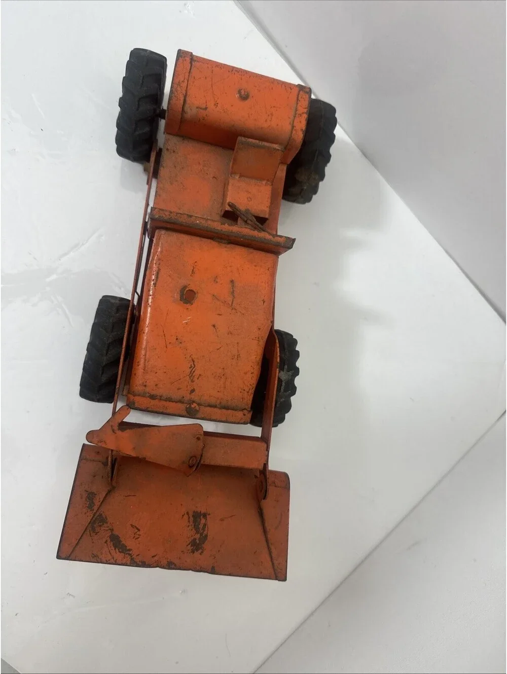 Vintage 1950s Structo No 340 Front End Loader Toy Truck Orange Pressed Steel